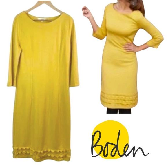 Boden Knit Yellow Shift dress size 8 - Picture 1 of 9